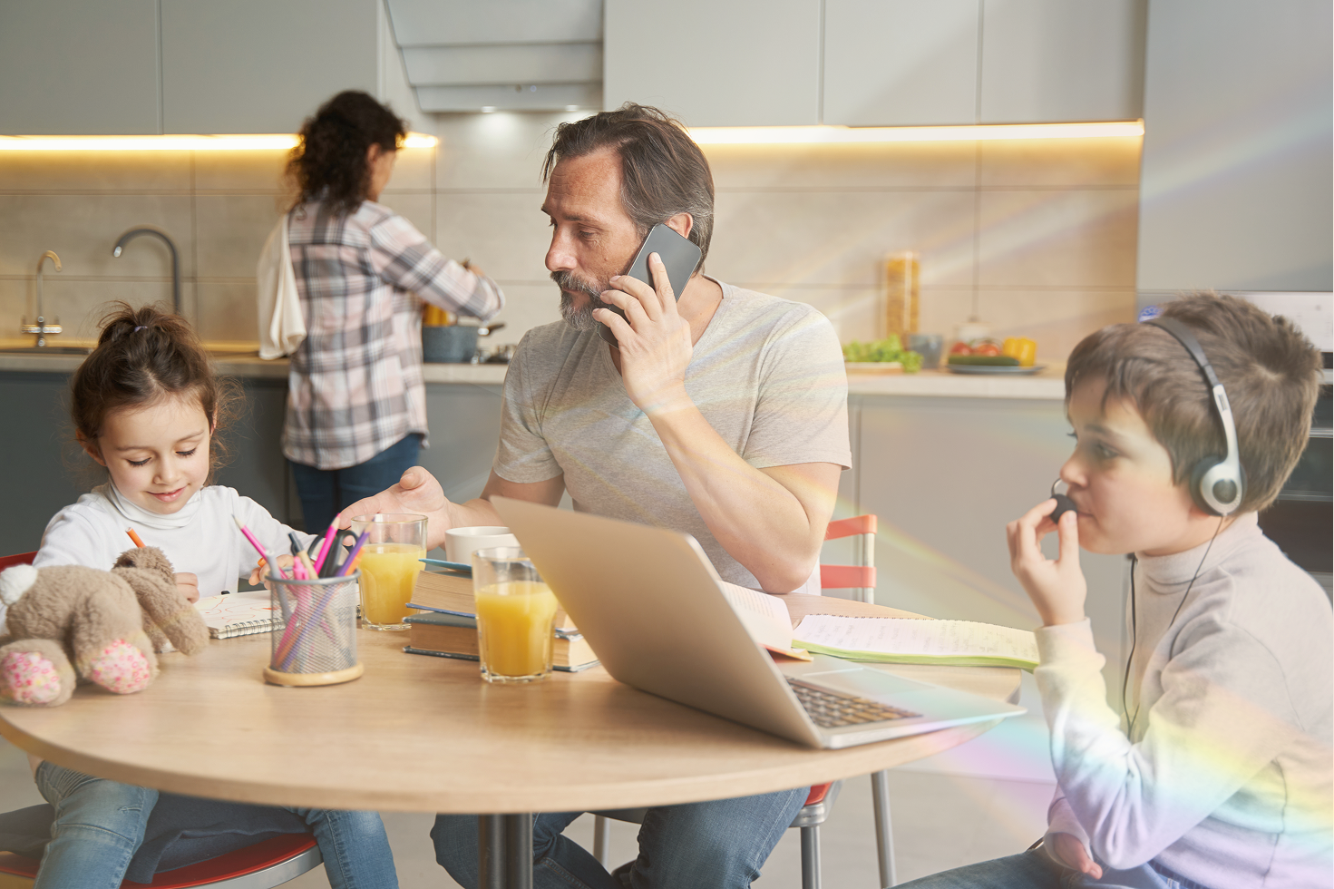 Busy family managing work and home life